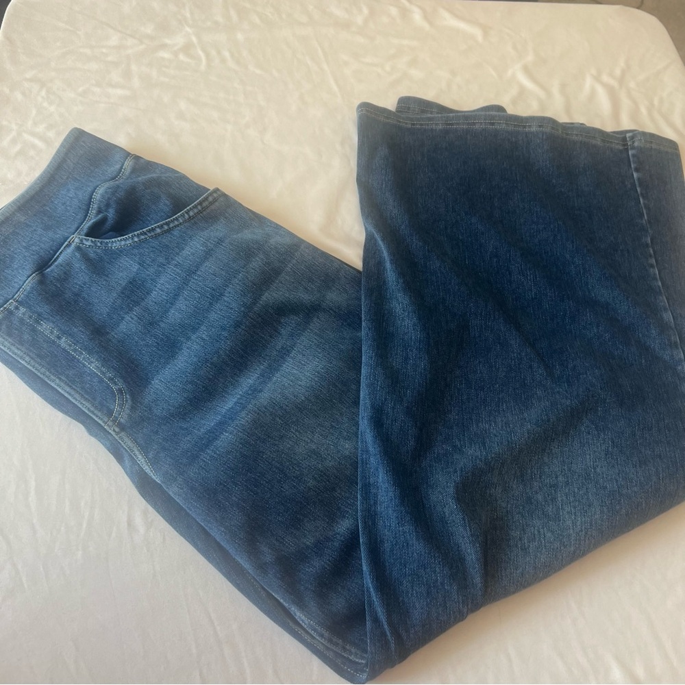 Halara FlexHigh Waisted Wide Leg Denim Pants XL Blue Stretch Pull On Jeans Flowy